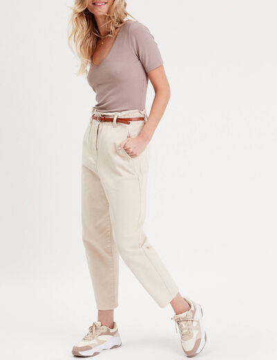 Pantalon slouchy ceinturé ecru femme