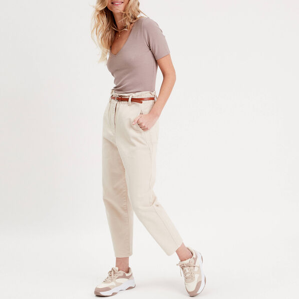 pantalon slouchy ceinture ecru femme Pantalon slouchy ceinturé ecru femme