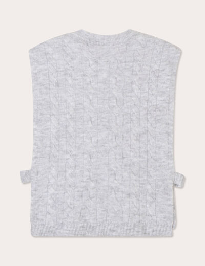 Pull sans manches torsades gris clair femme