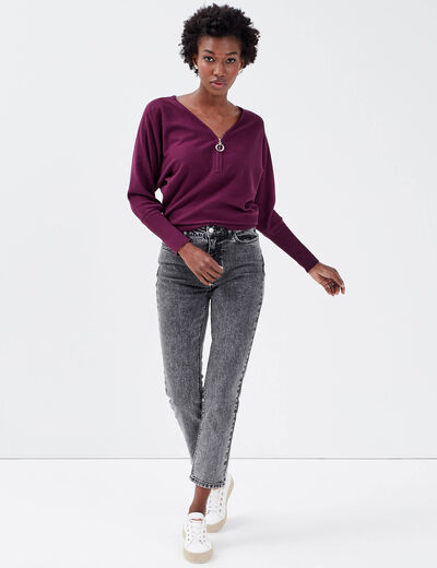 Pull avec col zippé prune femme