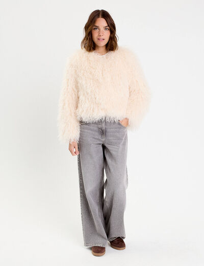 Veste fausse fourrure ecru femme