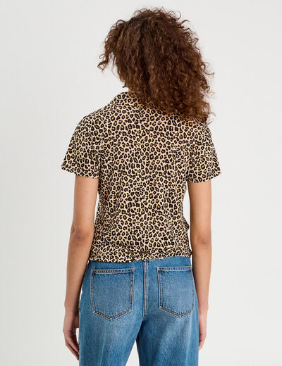 Blouse col polo beige clair femme