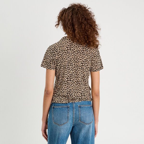 Blouse col polo beige clair femme