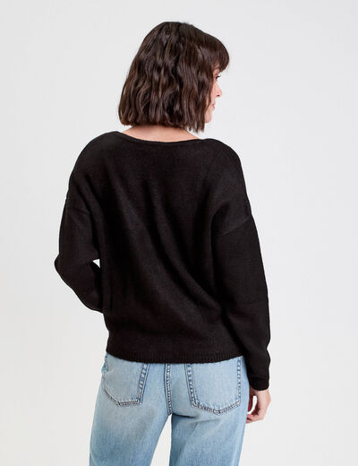 Gilet boutonné avec col en V noir femme