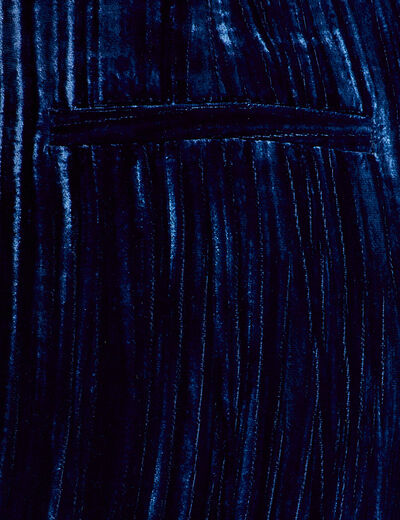 Pantalon large fluide velours bleu foncé femme
