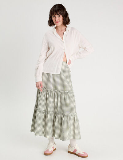 Jupe longue trapèze vert kaki femme