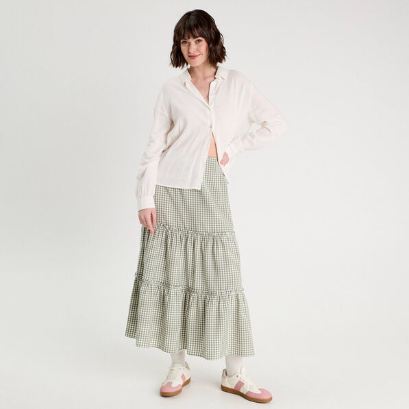 Jupe longue trapèze vert kaki femme