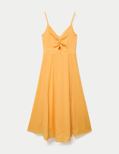 Robe longue &eacute;vas&eacute;e &agrave; fines bretelles orange clair femme