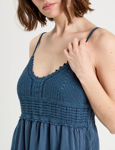 Robe évasée bretelles bleu gris femme