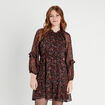 Robe droite volants noir femme