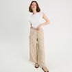 Pantalon large brodé taupe femme