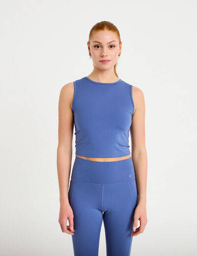 D&eacute;bardeur col rond bleu fonc&eacute; femme