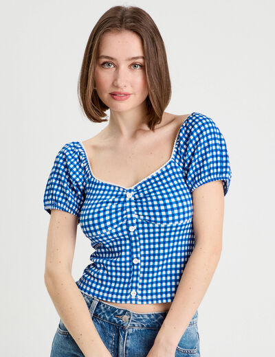 Blouse cropped bleu electrique femme