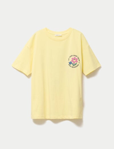 T-shirt bouclettes manches courtes jaune pastel femme
