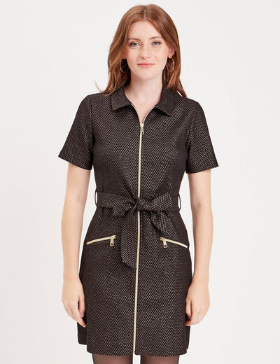 Robe droite ceinturée zippée noir femme