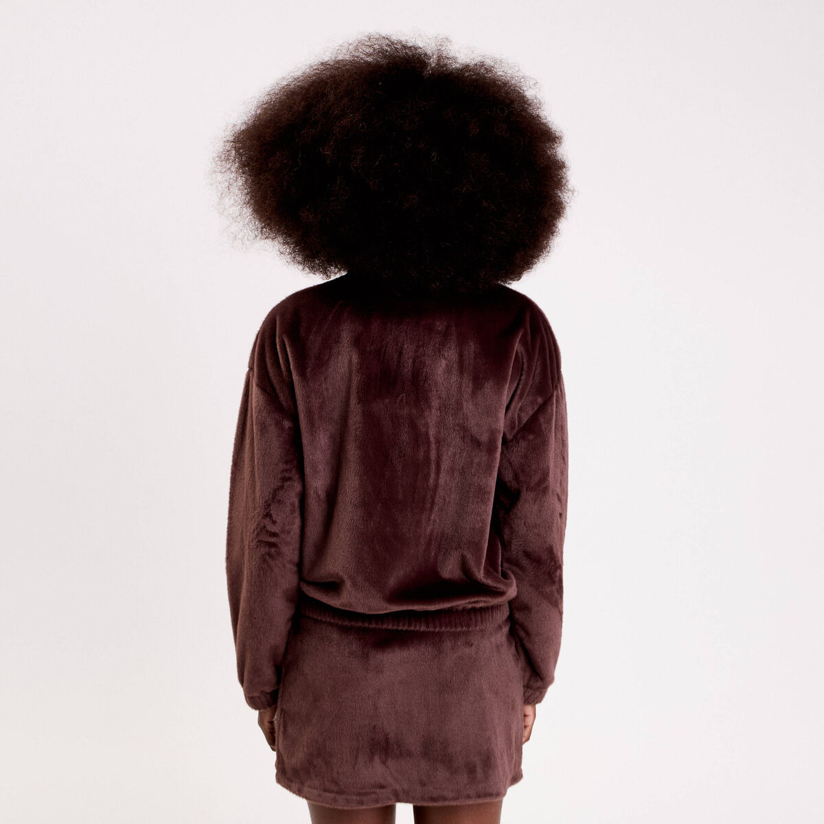 Veste fausse fourrure marron fonc&eacute; femme