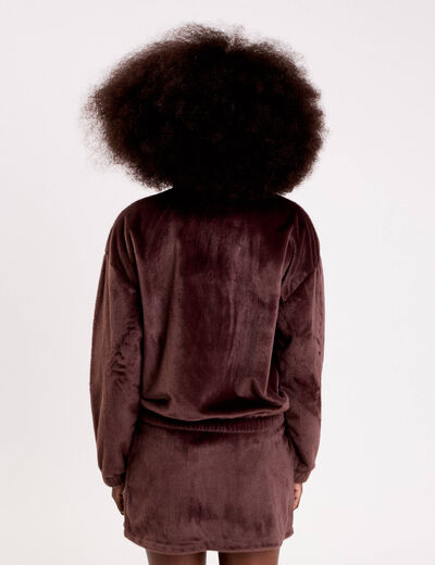 Veste fausse fourrure marron fonc&eacute; femme