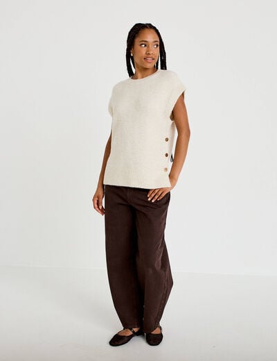 Pull sans manches ecru femme