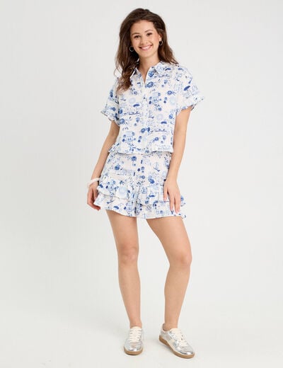 Chemise manches courtes bleu roi femme