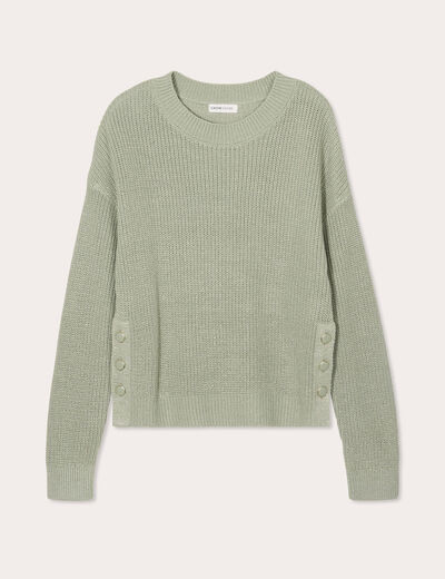 Pull avec boutons côtés vert pastel femme