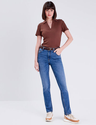 Jeans droit taille haute denim stone femme