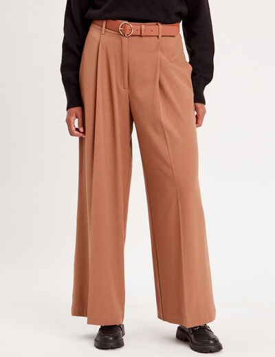 Pantalon large fluide pinces beige femme