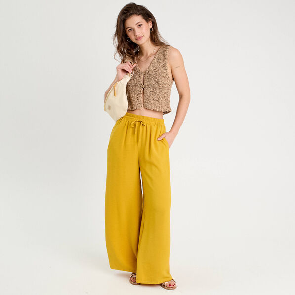 Pantalon large fluide jaune citron femme