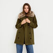 Manteau droit mi-long col tailleur vert kaki femme