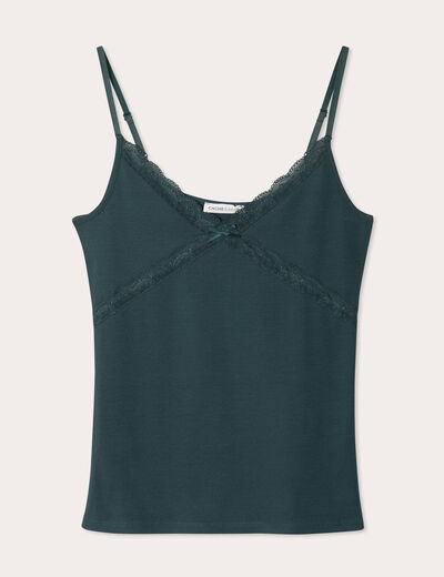 Débardeur détails dentelle vert foncé femme
