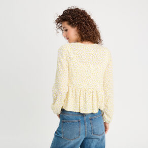 Blouse nouée manches longues blanc femme