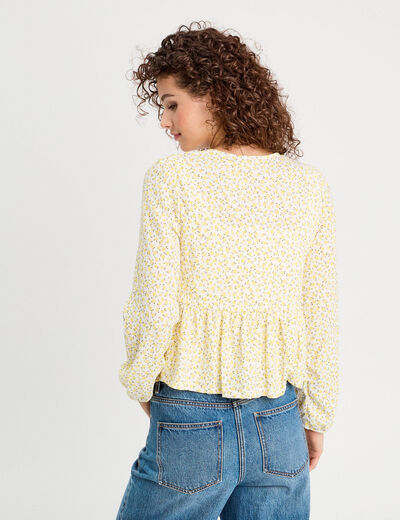 Blouse nouée manches longues blanc femme