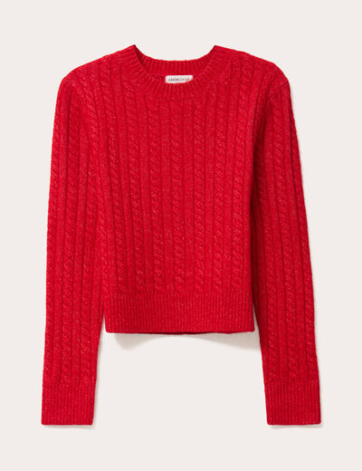 Pull ajusté col rond manches longues rouge femme
