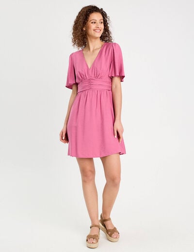 Robe évasée avec fronces vieux rose femme