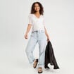 Blouse nouée avec volants ecru femme