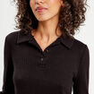 Polo manches longues côtelé noir femme