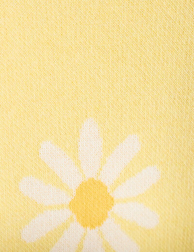 Gilet col v motif fleur jaune clair femme