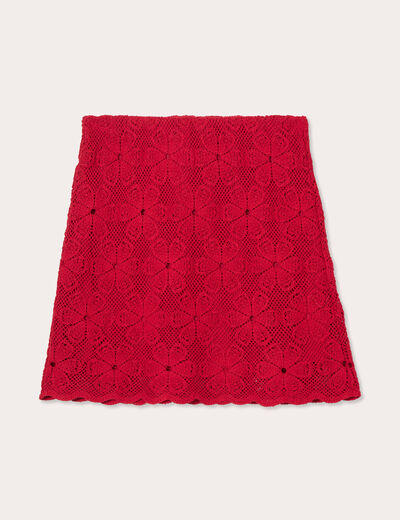 Jupe évasée effet macramé rouge femme