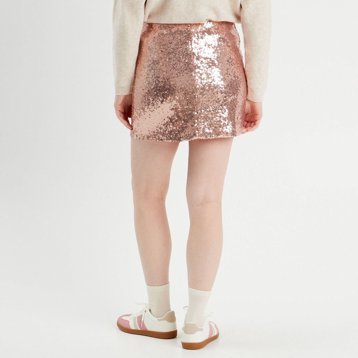 Jupe-short droite sequins rose champagne femme