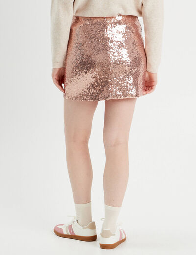 Jupe-short droite sequins rose champagne femme