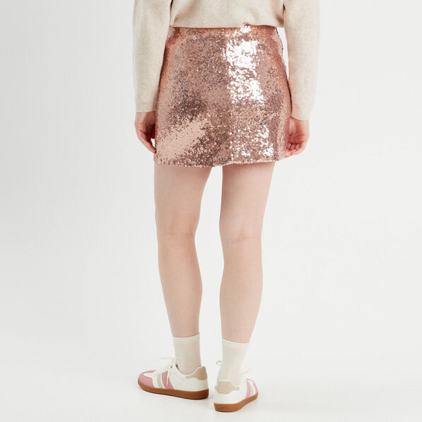 Jupe-short droite sequins rose champagne femme