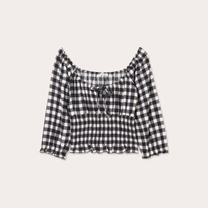 Blouse smockée manches 3/4 blanc femme