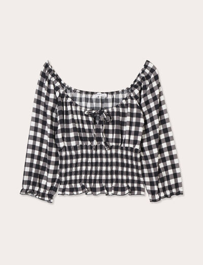 Blouse smockée manches 3/4 blanc femme