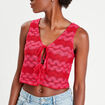 Gilet cropped crochet rose fushia femme