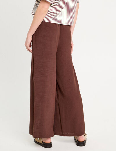 Pantalon large marron foncé femme