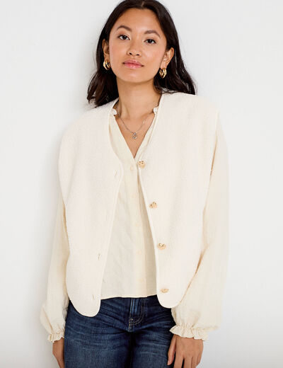 Gilet sans manches effet polaire ecru femme