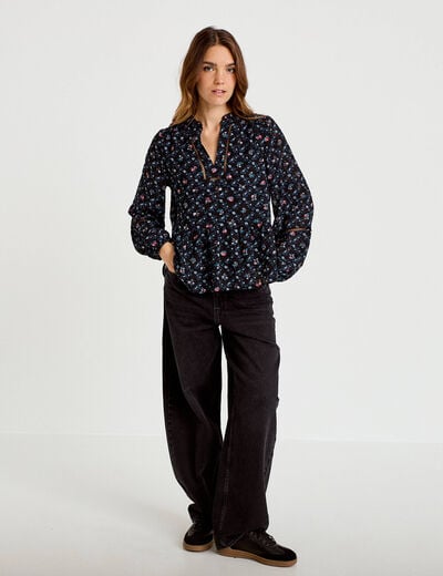 Chemise col v manches longues noir femme