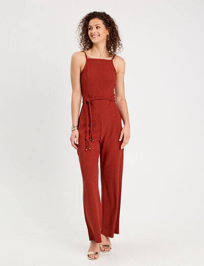 Combinaison pantalon bretelles marron cognac femme