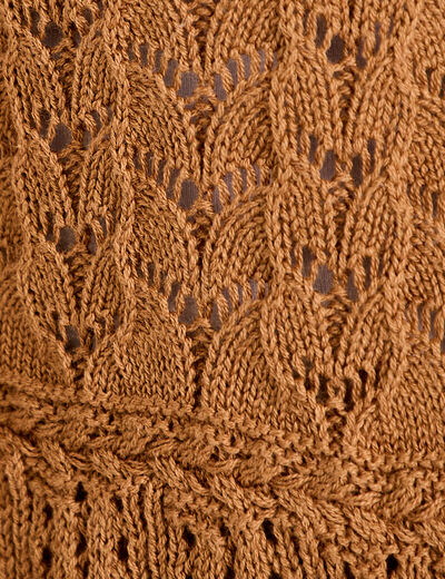 Gilet ajour&eacute; cintr&eacute; manches longues beige femme