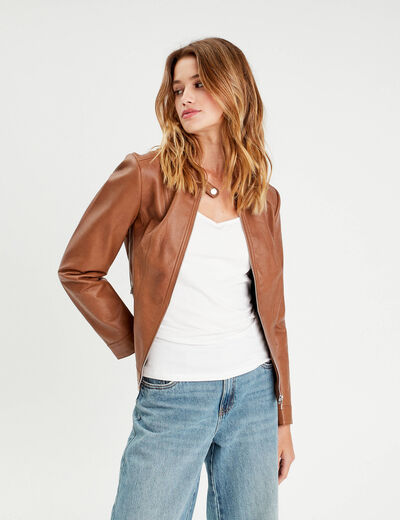 Veste droite zippée beige femme