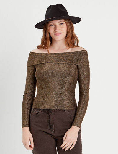 T-shirt col bardot couleur or femme
